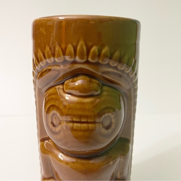 Tiki Brown Glaze Ceramic Barware Tall Mug Cup Vase Kahuna God DW114 - Picture 2 of 16